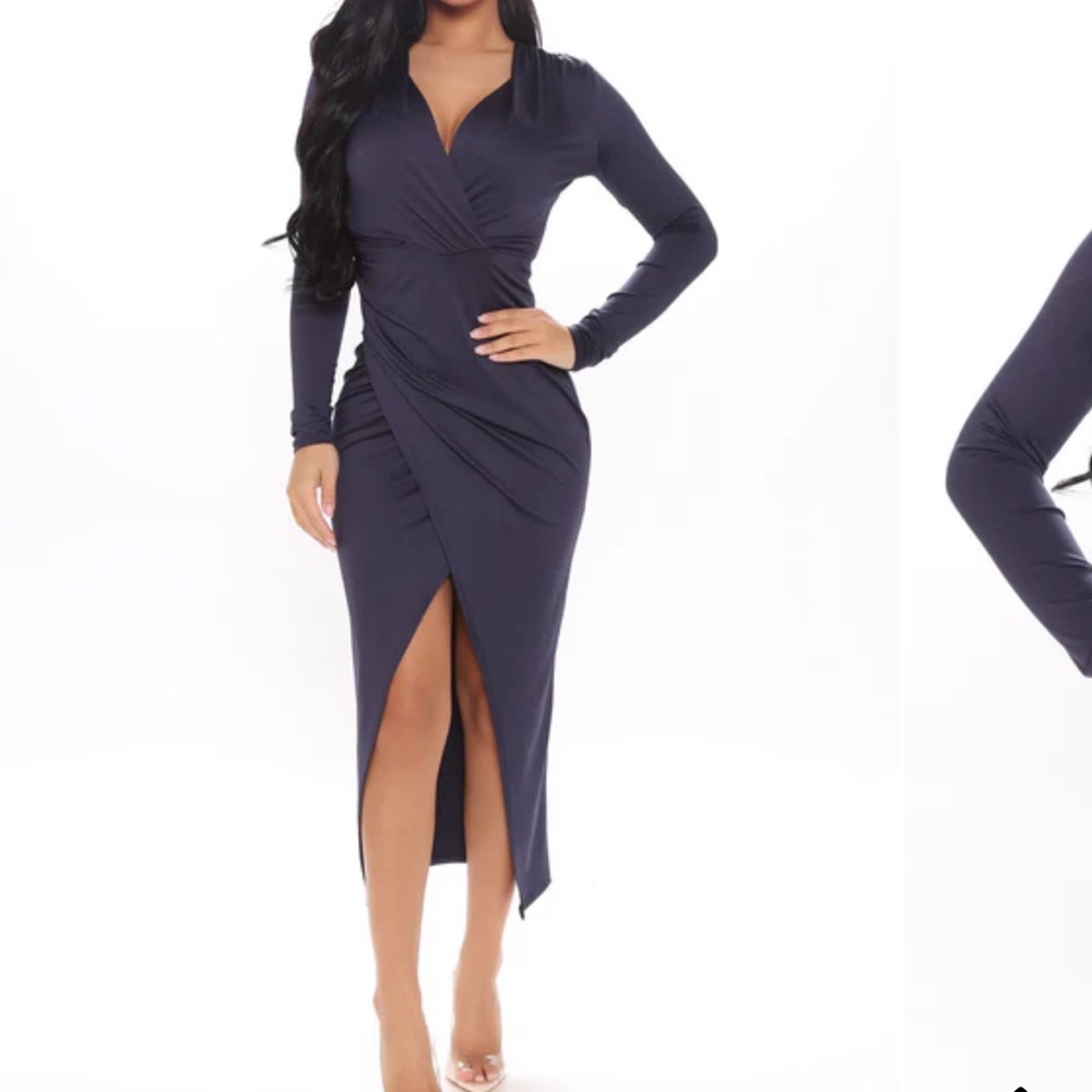 Fashion Nova Navy Wrap Midi Dress
